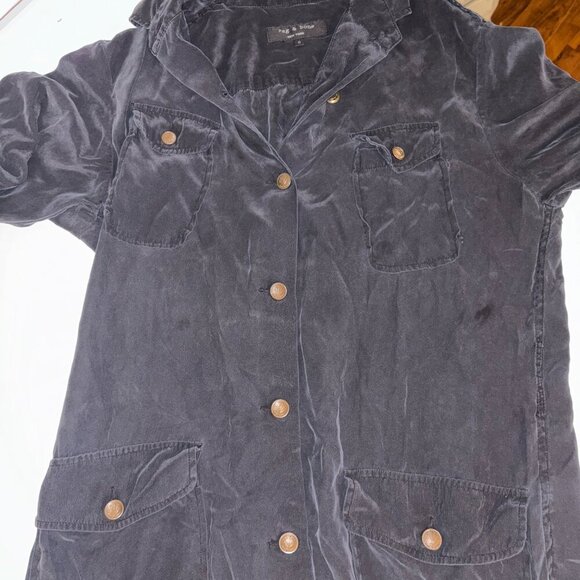 rag & bone 100% Silk Black Shirt Dress Collar Brass Buttons size 6 - Picture 7 of 12